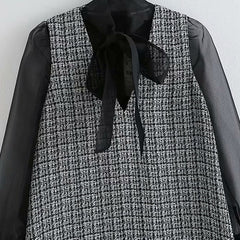 Elegant Bow Tie Collar Patchwork Daily Casual Mini Dress
