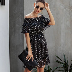 Elegant Ruffle Off Shoulder Sashes Streetwear Mini Dress
