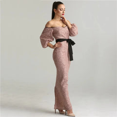 Off Shoulder Half Sleeves Evening Dresses