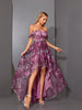 Casual One Collar Printed Pleated Front Short Back Long Mesh Long Skirt With Large Swing Maxi Dress