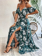 Women's High Slit Floral Print Sleeveless Dress
