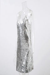 Deep V Neck Sequined Backless Off Shoulder Mini Dress
