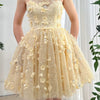 Elegant Acrylic 3D Flowers Halter Neck Sequins Prom Mini Dress