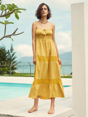 Solid Color Tie Front Open Back Spaghetti Strap Maxi Dress