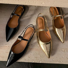 Baotou Patent Leather One Line Buckle Strap Cat Heel