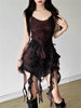 Elegant Spaghetti Strap Tassel Ruched Backless Bandage Halter Tie Dye Mini Dress