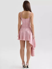 Elegant Lace up Asymmetrical Hem Backless Mini Party Dress
