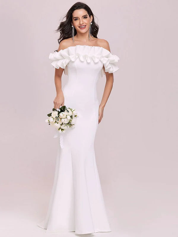 Evening Mermaid Sleeveless Ruffles Satin Fabric Dresses