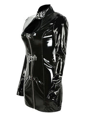 Pole Dance Costumes PVC Cut Out Metallic Buckle Bodycon Dress