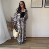 Casual Retro Print Cardigan Loose Pants Long Sleeve Lapel Button Shirt Wide Leg Drawstring Trousers Two Piece Set