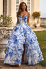 Elegant Strapless Floral Print Tiered Ruffle Prom Side Floor-Length High Split Maxi Dress