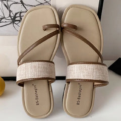 Weaving Narrow Band Flat Sandals Square Toe Clip Toe Designer Shoes