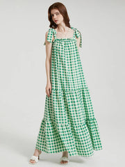 Knotted Sleeveless Ruffle Trim Big Swing Maxi Dress