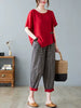 Casual T-shirt And Ankle-length Pants Vintage Style Loose Pant Suits 2 Piece Sets