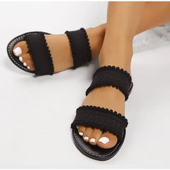 Open Toe Woven Flat Sandals Cross Band Non-slip Roman Beach Shoes