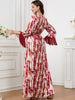 Vintage Three Quarter Fringe Contrast With Bel Slim Ankle-Length Maxi Dress