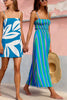 Casual Spaghetti Strap Printing Stripe Long A-line Beach Style Maxi Dress