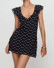Luxury Casual Dot Print Lace Slim V Neck Flying Sleeve A-line Daily Party Club Mini Dress