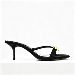 Open Toe Metal Decoration Designer Brand Sandals Black Round Toe Narrow Band Slide Sandals Comfort 42 Plus Size Shoes