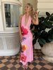 Elegant Lace-Up Tassel Halter Folds Patchwork Flower Print Maxi Dress