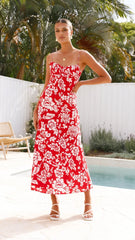 Margie Midi Dress - Red Floral