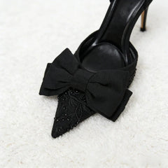 Black Mesh Beaded Decoration Heel