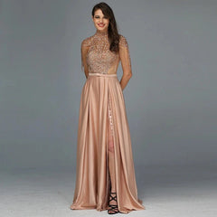 Tassel Beading A-Line High Neck Sparkle Prom Dress
