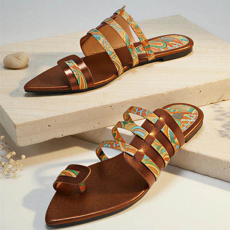Clip Toe Flat Sandals Pointed Toe Gladiator Slippers for Light Comfort Shoes