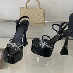 Square Toe Crystal PVC Transparent Sandals High Heel