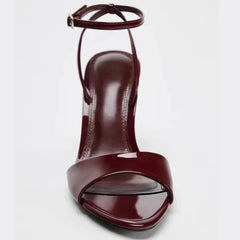 Patent Leather High-Heel Sandals Open-Toe Ankle Strap Buckle Brand Designer Shoes