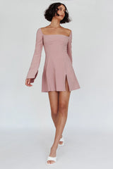 Kieran Long Sleeve A-Line Mini Dress Blush