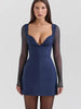 Elegant V-neck Zipper Above Knee Backless Long Sleeve Dress