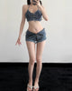 Casual Hollow Stripe Skinny Bra And Low Waist Shorts Non Stretch 2 Piece Set