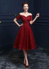 Lace Cocktail  Flower Beading Prom Party Dress