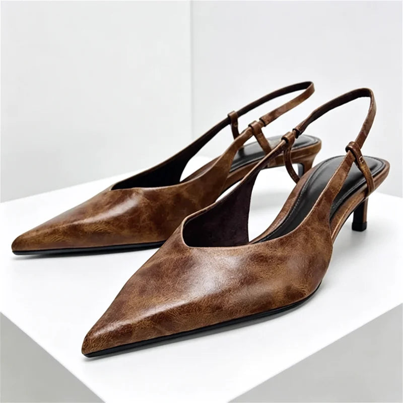 Novelty Retro Colour Design Pumps Pointed Toe Slingbacks Kitten Heel
