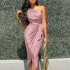 Irregular Diagonal Shoulder Belt Cross-border Slim Fit Satin Dress