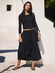 Casual Jewel Neck Long Sleeve Crop Top And Long Skirt Two Piece Set