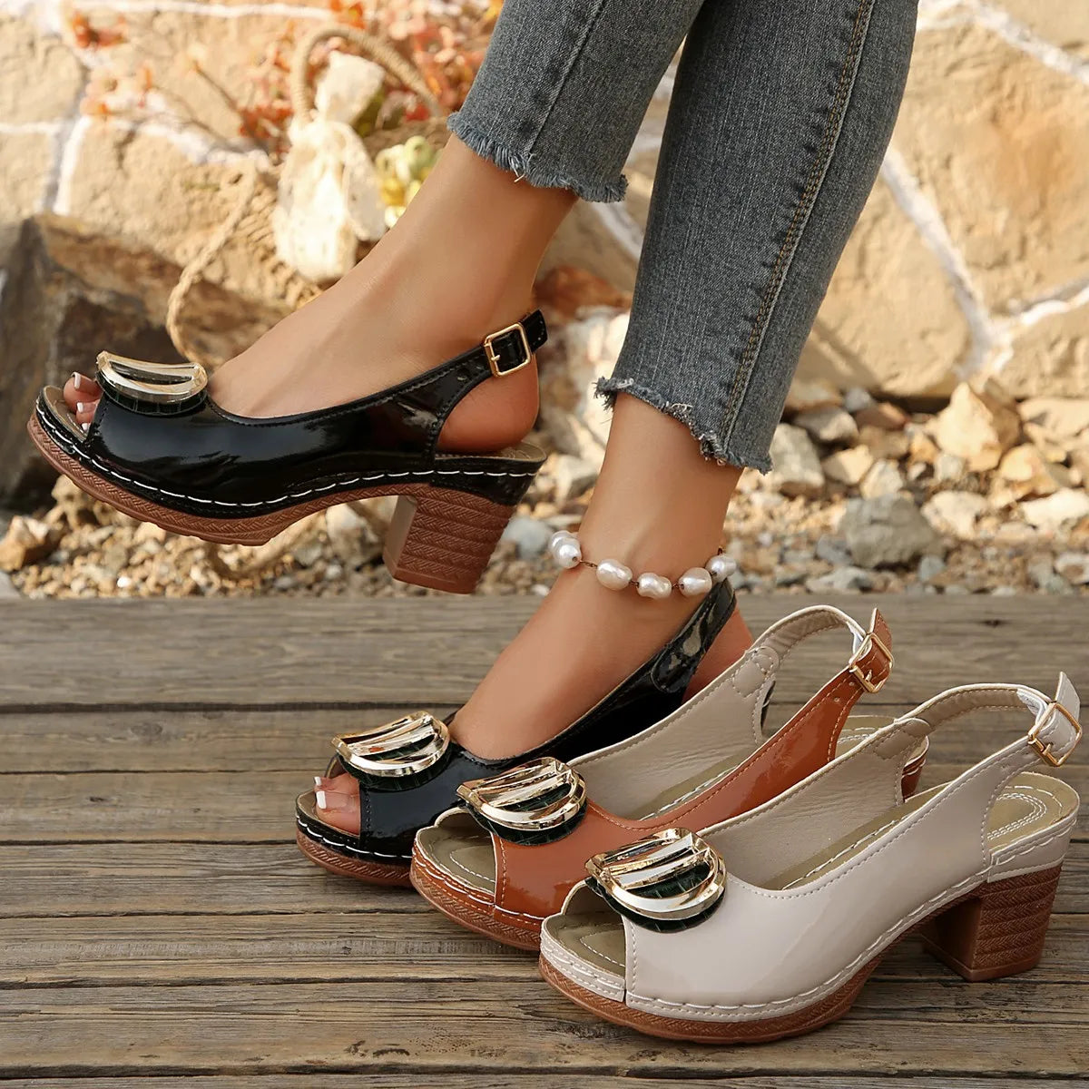 Patent Leather Thick High Heel