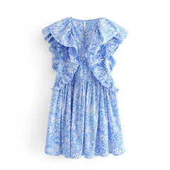 Sweet Butterfly Sleeve Floral Print Mini Dress