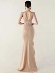Luxury V-Neck Backless Sleeveless Rhinestone Vestidos Maxi Dress