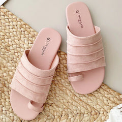 High Quality Satin Flat Sandals Round Head Soft Bottom Sandals Comfortable Non-slip Vacation Beach Shoes