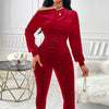 Elegant Asymmetrical Long Sleeve One-Shoulder Natural Waist Ankle Length