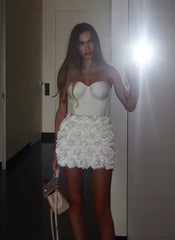 3D Flower Backless Strapless High Waist Solid Sleeveless Tube Top Dresses
