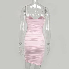 Casual Spaghetti Strap Ruched Daily Bodycon Mini Dresses
