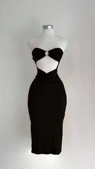 Elegant Solid Color Sleeveless Strapless Cutout Long Dress