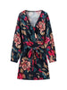 Chic Long Sleeve V-Neck Floral Print Bow Tied Sashes Slim Mini Dress