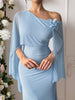 Elegant Diagonal collar One-Shoulder Corsage Mesh Cape Ultra Long Maxi Dress