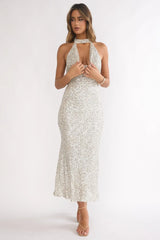 Sky Of Diamonds Backless Midi Dress Sequin Silver