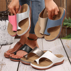 Gold Slip Toe Soft Sole Sandals Comfortable Platform Casual Slides Pu Leather Plus Size Flat Slippers