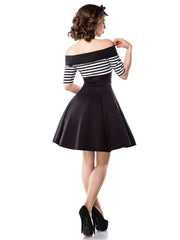 Party Dress Off Shoulder Stripes Button Front Swing Dresses
